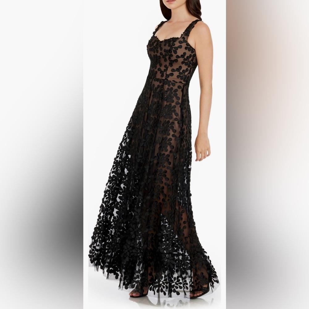 Dress the Population Anabel Semisheer Sweetheart Gown - Black Floral Lace Maxi